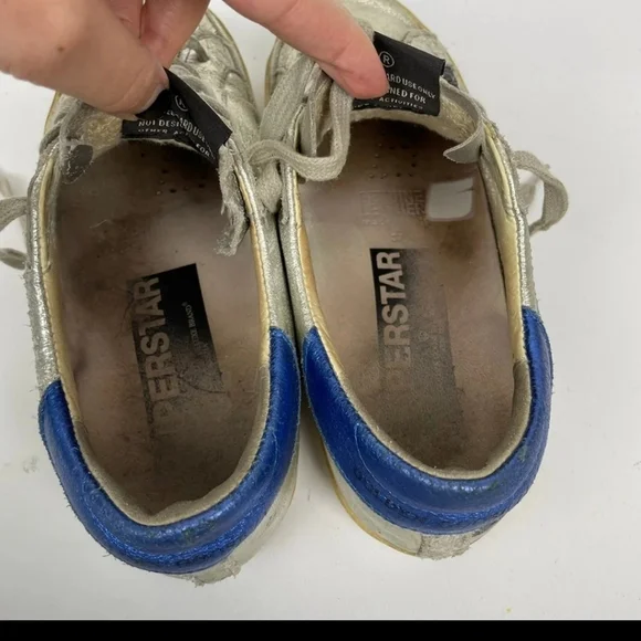 Golden Goose"RARE" Superstar Silver Blue Flag Sneakers - Picture 11 of 14